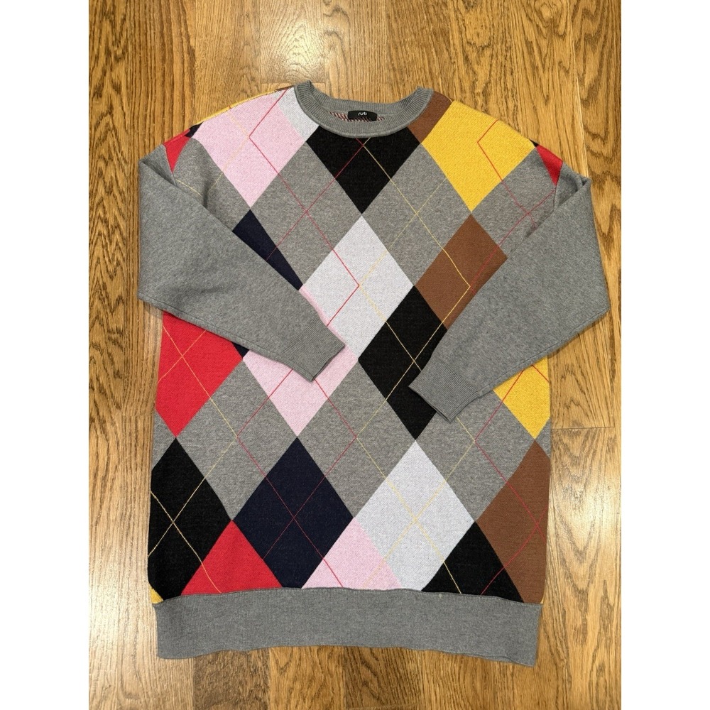 Ruti Argyle Women's Sweater Dress Size Small Multicolor Long Sleeve Crew Neck